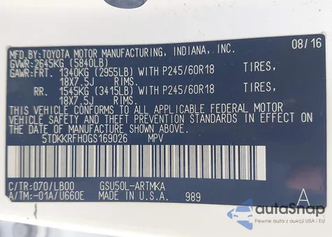 2016 Toyota Highlander Xle V6 из США, поврежденный, VIN 5TDKKRFH0GS169026